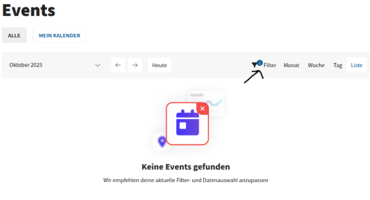 Ansicht des Event-Filters in Kurabu