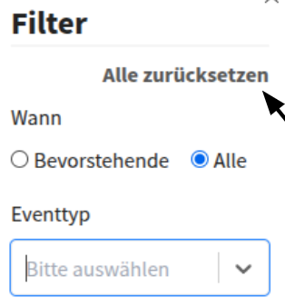 Filter „Alle zurücksetzen“ in Kurabu