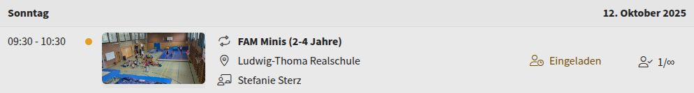 Einladungsansicht eines Trainings in Kurabu